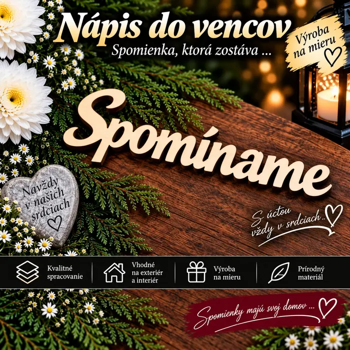 Spomíname - drevený nápis