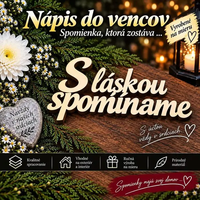 Drevený nápis „S láskou spomíname“