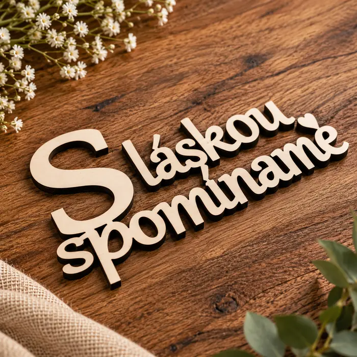 Drevený nápis „S láskou spomíname“