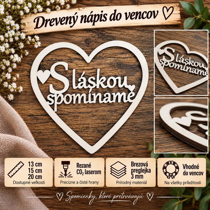 Drevený nápis „S láskou spomíname“