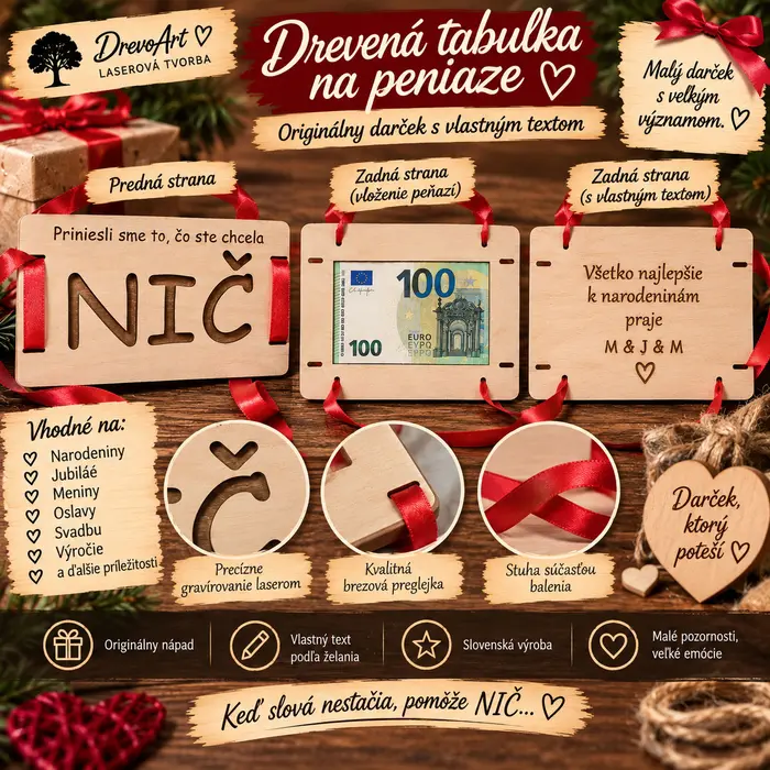 Drevená tabuľka na peniaze