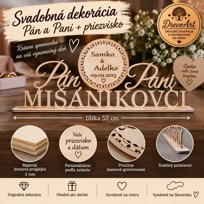 Svadobná dekorácia – Pán a Pani