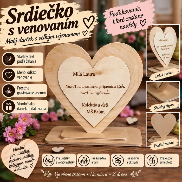 Srdiečko s venovaním – darček na pamiatku