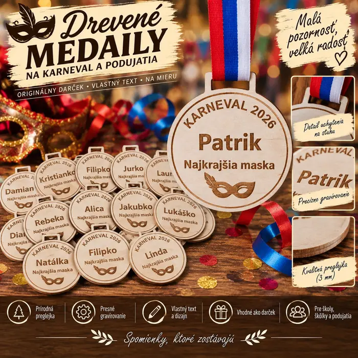 🏅 Drevené medaily na karneval a podujati