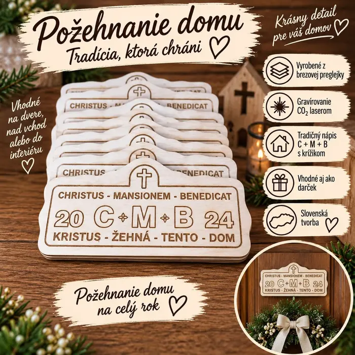Požehnanie domu – drevená tabuľka C+M+B