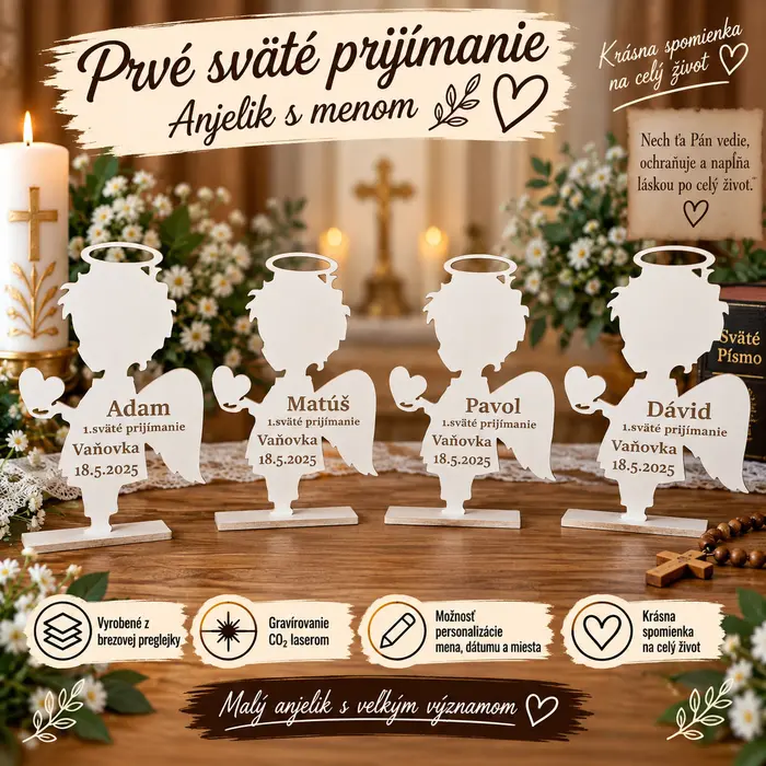 👼 Anjelik s menom – pamiatka na 1. sväté prijímanie