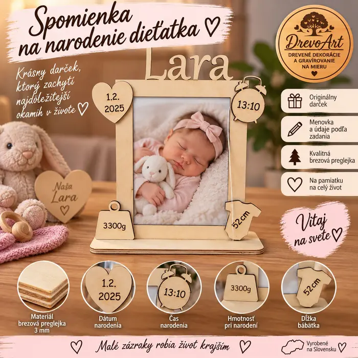 👶 Spomienkový fotorámik k narodeniu dieťatka